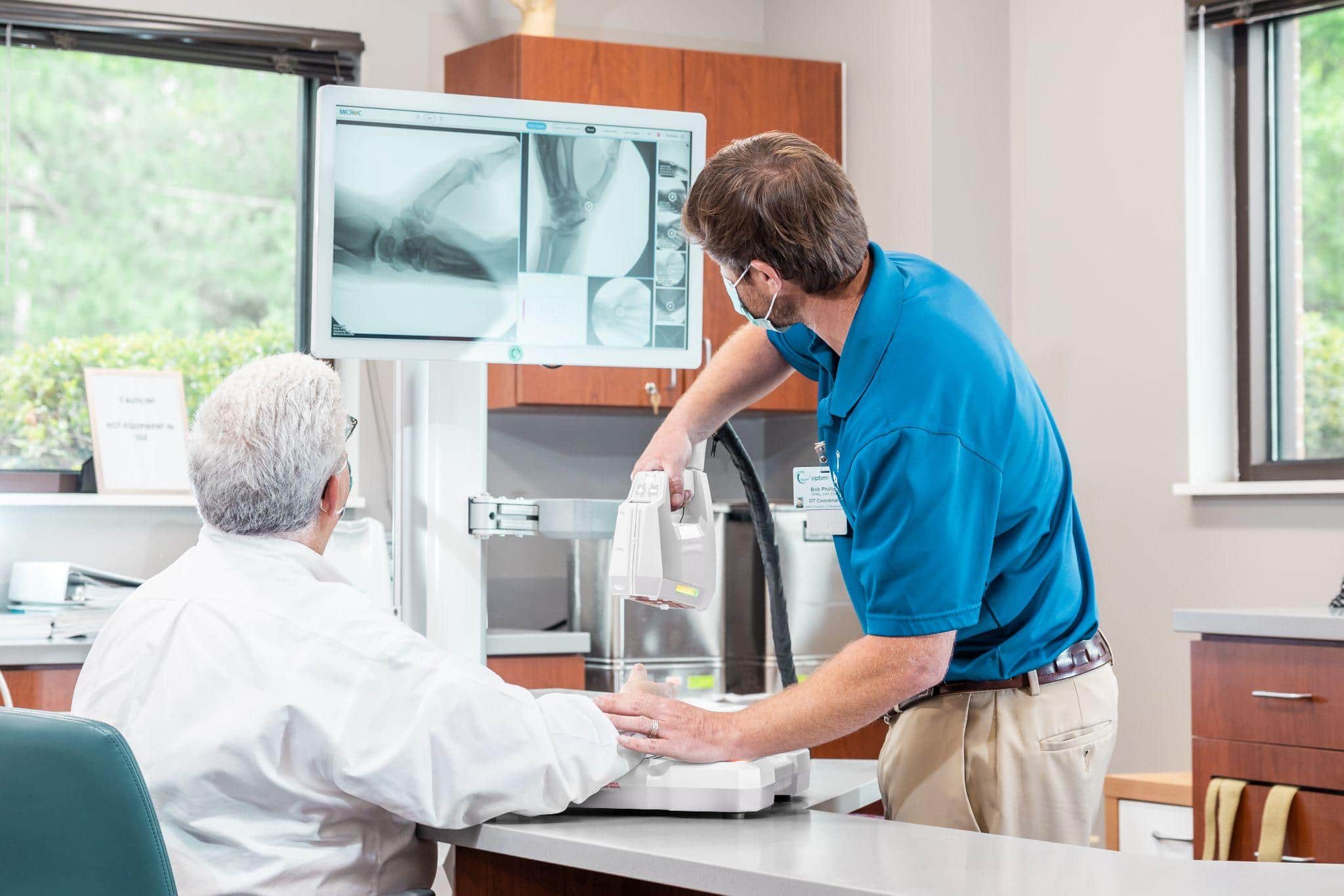 The Micro C being used in clinic for hand and wrist x-ray imaging